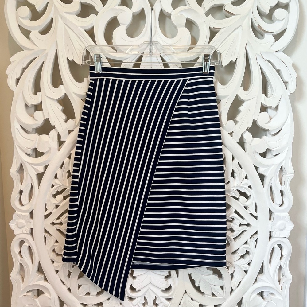 Anthropologie Navy Striped Asymmetrical Mini Skirt